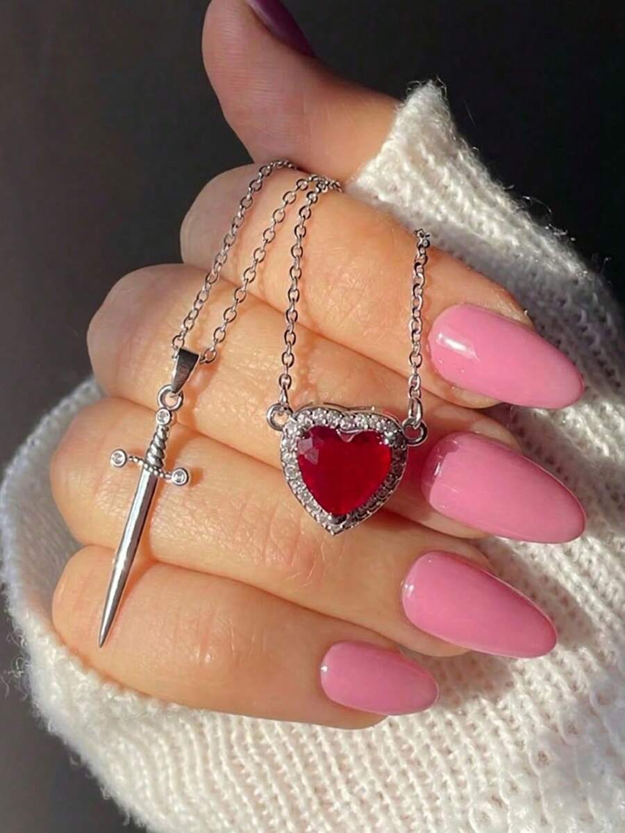 Dây chuyền mặt hình trái tim bằng thép không gỉ 304 dành cho nữ, đính đá Zirconia đỏ ruby, kiểu dáng choker lãng mạn, phong cách Gothic Punk, quà tặng kỷ niệm, sinh nhật, hẹn hò, phụ kiện theo phong cách Y2K. - Nhiều màu - Xem 1