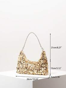 Sequin Shoulder Bag, Elegant Ladies Handbag, Suitable For Evening, Party, Graduation, Wedding, Women's Gift - Gold - View 7