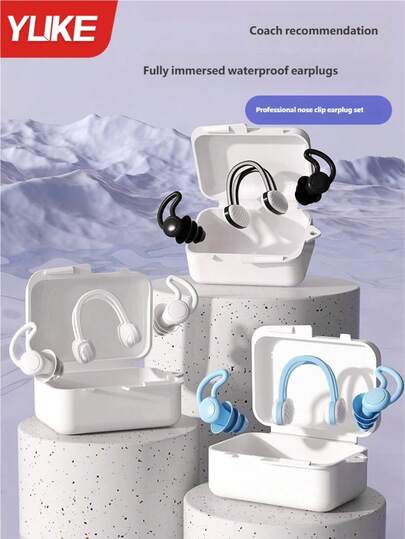 Yuke Set de tapones de silicona suave para los oídos y pinza nasal, accesorios de natación profesionales impermeables y reutilizables con estuche de almacenamiento portátil para adultos en la piscina, baño y surf