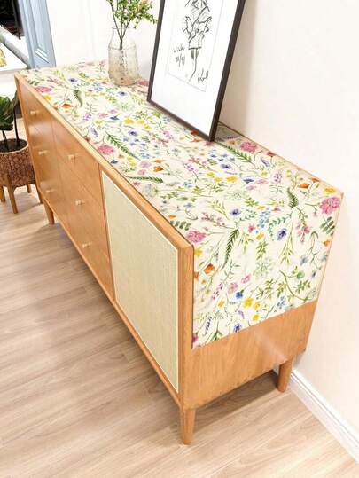 Charming Linen Wild Flower Table Runner - Spring Floral Design, Suitable For Restaurant And Kitchen Decor