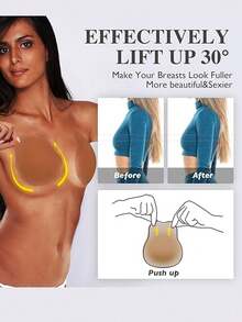2 Pairs Invisible Push Up Sticky Bra Adhesive Strapless Silicone Bras Nippless Covers Ultra-Thin Breast Lift Pasties - Nâu + Da - Xem 4