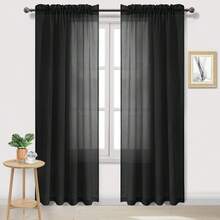DWCN 2PCS Sheer Curtains Semi Transparent Voile Rod Pocket Curtains For Bedroom And Living Room, Party, Christmas Decoration - màu đen - Xem 9