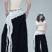 1pc Shiny Jazz Dance New Arrival Flamenco Ruffled Skirt, Street Dance Brand Flowing Tassel Layered Waist Wrap, Belly Dance Accessory American Style Hip Scarf, Sexy Mini Skirt For Stage Performance, Suitable For Nightclub, Disco, Festival, Party, Evening Dress Accessory - 黑色荷葉邊 - 查看 13