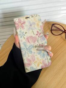 1pc Fashion Floral Watercolor Pattern Full Coverage Classic Anti-Drop High-Quality Silk Texture PU Leather Flip Wallet Phone Case With Card Slots, Foldable Design, Suitable For IPhone17/IPhone17 Air/IPhone17pro/IPhone17pro Max/IPhone16/IPhone16 Plus/IPhone16pro/IPhone16pro Max/IPhone15/IPhone15 Plus/IPhone15pro/13/14/12/11, Great Gift For Friends, Family, Couples, Birthday, Holidays - Multicolor - View 5