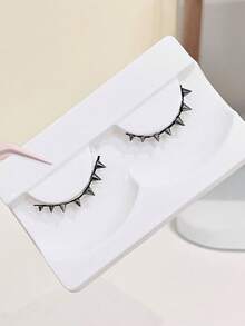 1 Cặp mi giả đính đinh tán kim loại, kiểu liền mạch, trang điểm sáng tạo theo phong cách cosplay, mi siêu mảnh màu đen tự dính, có thể tái sử dụng. - Xem 3
