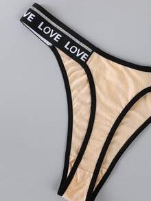 Bộ 2 quần lót dây thong cạp thấp in chữ LOVE dành cho nữ, chất liệu jacquard mềm mại, ôm sát, thích hợp mặc hàng ngày và không lộ viền. - Màu be - Xem 4