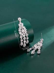 1对Tylionnejewelry奢华女士立方氧化锆吊坠耳环，优雅珠宝礼品，适合约会、婚礼、派对、周年纪念日等场合。 - 銀色 - 查看 5