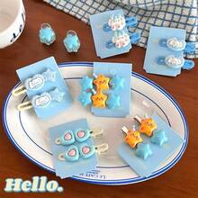 Cute Cartoon Star Bear Puppy Hair Accessories Hairpin Girl Hairpin Student Side Bangs Clip Broken Hairpin - 4號藍色愛心小狗髮夾(一對) - 查看 2