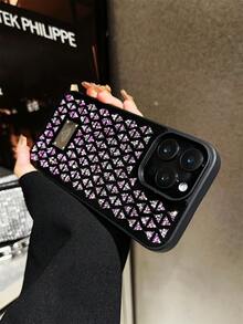 1件 2026新款奢華復古日式菱格紋閃亮水晶軟保護手機殼，適用於 iPhone 17 Pro Max - 紫色 - 查看 6