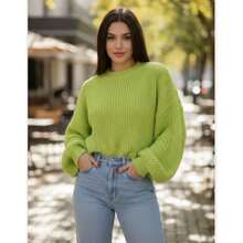 Women's Knitted Sweater - Lime Green - View 1