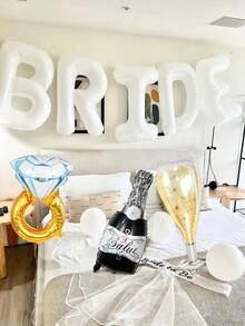 3/5件套40英寸巨型“BRIDE”铝箔气球套装，白色“BRIDE”字母铝箔气球横幅，钻石戒指气球，黑色酒瓶气球，酒杯气球，适用于订婚、新娘送礼会装饰、单身派对、新娘送礼会礼物、准新娘派对、婚礼 - 多色 - 查看 3
