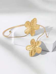 1pc Bohemian Style Exaggerated Floral Minimalist Vintage Metal Cuff Bracelet For Women, Suitable For Vacation, Daily Wear, And Gift - Flower Armband - View 4