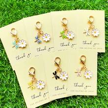 Set de 7 llaveros con libélulas y margaritas, con tarjetas de agradecimiento, regalo perfecto para cumpleaños, San Valentín, graduación, Navidad y vuelta al colegio - Multicolor - Ver 3