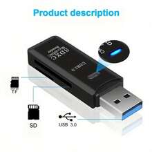 Mini High-Speed 2-In-1 Multi-Function Card Reader, USB 3.0 Micro SD/TF Card Flash Drive Adapter - Black - View 10