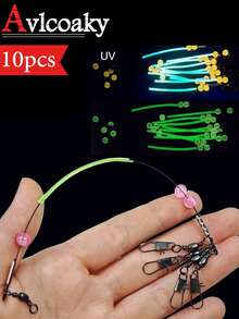 Avlcoaky 10pcs/Set Fishing Wire Leader With Green Luminous Beads - Multi-Snap Anti-Tangle Rig For Sea Lake River Fishing - Multicolor - View 1