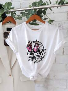 Camiseta Oversize Blanca con Calavera y Llamas Todo Bien para Verano - Blanco - Ver 2