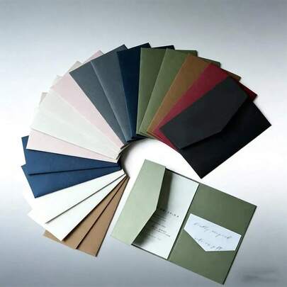 10/25pcs Tri-Fold Pocket Wedding Invitation Cards With Envelopes, Minimalist Style Suitable For Engagement, 15th Anniversary, Christening And Other Occasions, DIY Invitation Cards, Size 5*7 Inches, Pocket Invitation Cards, Customizable, Christmas Cards