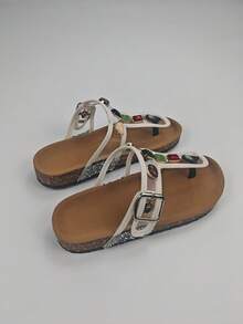 2026 Summer New Wide Fit Dopamine Colorful Rhinestone Soft Cork Thong Sandals, European And American INS Explosion, Retro Contrast Color Gemstone Thong Sandals, Suitable For Thick Feet, Friendly For Students, Versatile And Affordable - White - View 14
