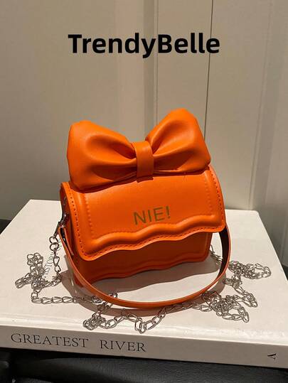 1pc New Stylish Chain Strap Crossbody Bag, Cute Bow Decor Women Handbag & Coin Purse (5.1in*3.5in*1.5in)