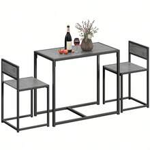 Dining Table And Chairs Set 2, Dining Room Sets, Rectangular Space Saving Table And 2 Chairs For Compact Kitchens, Steel Frame, Grey Wood-Effect - Charcoal Grey Wood-effect - View 9