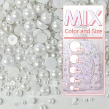 1200颗白色/米色ABS半圆珍珠，扁平半圆珍珠，DIY工艺材料，珠宝制作用品，服装配饰，混合尺寸4mm/6mm/8mm/10mm/12mm - 多色 - 查看 3