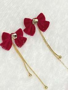 一对时尚蝴蝶结流苏长耳环，高端轻奢优雅女士耳环，适合女性日常佩戴。 - 紅色 - 查看 2