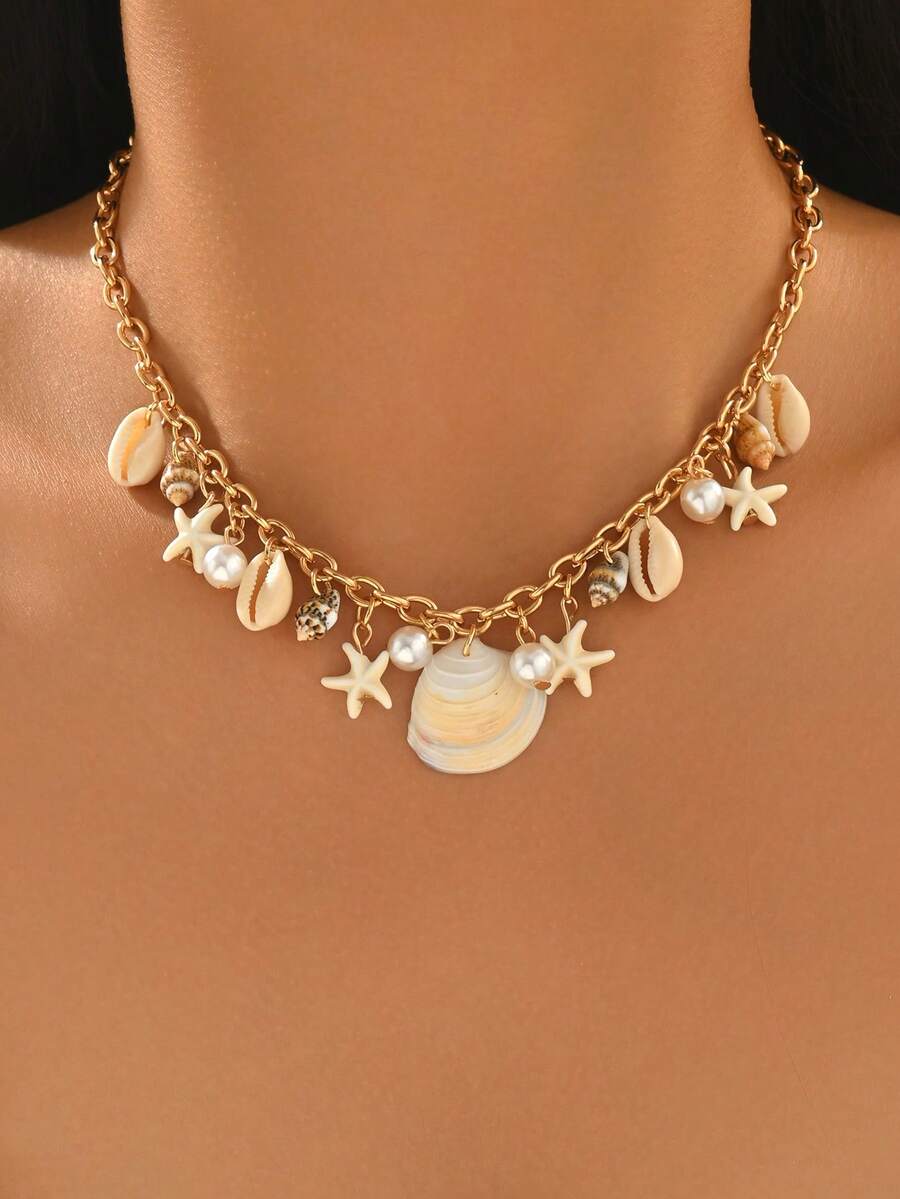 1 buah Kalung Liontin Makhluk Laut Mutiara Imitasi yang Modis dan Serbaguna, Cocok untuk Liburan Pantai, Pemakaian Sehari-hari, Pesta, dan Kencan - MultiWarna - View 1