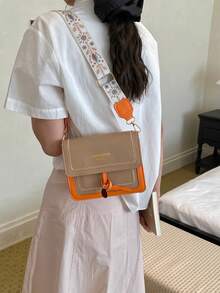 Dedoo 时尚女士手提包，多功能新款斜挎包，休闲撞色方形包，宽肩带设计，适合派对、约会、上学、户外活动、送礼等场合。 - 彩色 - 查看 3