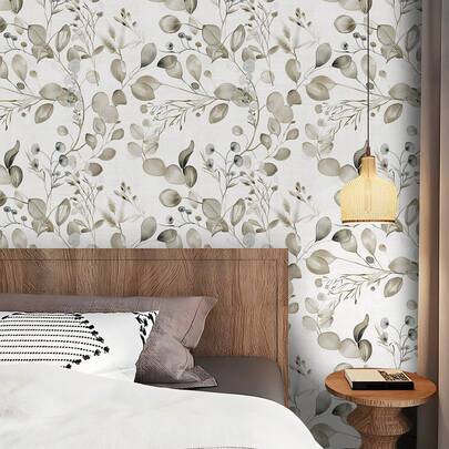 OUTANA 1 Cuộn Giấy Dán Tường Họa Tiết Lá Xanh Tối Giản Hiện Đại, Chống Thấm Nước và Chống Ẩm, Có Thể Tháo Gỡ Và Dễ Dàng Lau Dẹp, Trang Trí Tường Nghệ Thuật, Lắp Đặt Đơn Giản, Trang Trí Mùa Xuân, Làm Mới Không Gian Nhà, Nhãn Dán Trang Trí Ngày Lễ