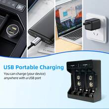N4119 Smart Battery Charger, Suitable For AA/AAA Ni-MH/Ni-Cd And 9V Square Rechargeable Batteries. USB Powered, Overcharge Protection, Your One-Stop Home Battery Charging Solution. - Black - View 6