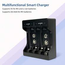 N4119 Smart Battery Charger, Suitable For AA/AAA Ni-MH/Ni-Cd And 9V Square Rechargeable Batteries. USB Powered, Overcharge Protection, Your One-Stop Home Battery Charging Solution. - Black - View 9