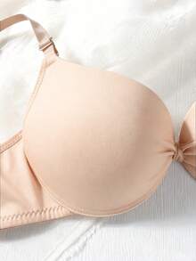Women's Push-Up Bra Set - Front Knot Seamless Padded T-Shirt Bra Suitable For Small Bust - Apricot - View 4