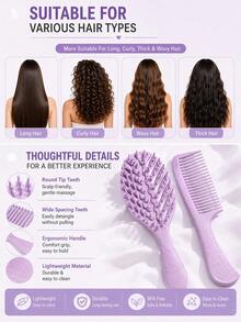 2pcs Oval Hollow Textured Hair Brush Set, Scalp Massage Comb And Wide-Tooth Comb, Anti-Static Wet & Dry Use, Gentle No Pulling, Reduce Breakage And Frizz, Add Volume, Suitable For Curly/Straight/Coarse Hair Women And Girls Daily And Salon Use Portable Brush Set - Multicolor - View 5