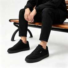 Giày thể thao nam vải bố đen cổ điển | Giày casual cổ thấp nhẹ, thoáng khí | Giày bệt buộc dây thoải mái | Thích hợp cho mặc hàng ngày mùa xuân/hè, phong cách đường phố, du lịch & nghỉ lễ, làm quà tặng - màu đen - Xem 3