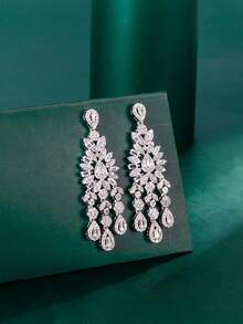1对Tylionnejewelry奢华女士立方氧化锆吊坠耳环，优雅珠宝礼品，适合约会、婚礼、派对、周年纪念日等场合。 - 銀色 - 查看 4