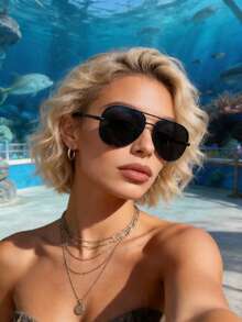 1pc Women Pilot Metal Copper Full Frame Vintage Outfits Classic New All-Season Elegant Fashion Glasses For Musical Festival Outdoor Travel Beach Party Daily Life Driving Street Style Accessories - Multicolor - View 2