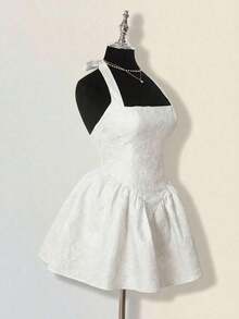 Women's Jacquard Backless Dress, & Elegant Style - 白色 - 查看 6
