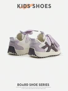 1 Par de Tênis Casuais Planos de Cano Baixo com Bico Redondo, Couro Sintético e Tela, Estilo Coreano, Adequado para Uso Diário, Passeios e Brincadeiras, [Selecione o Tamanho com Base na Medição Real em CM] - Roxo - Visão 4