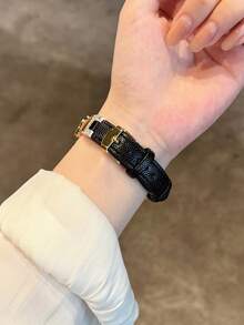 1件女款珍珠光澤金屬蝴蝶結水鑽裝飾透氣舒適手錶錶帶，適用38/40/41/44/45/49/42/46mm，相容 S11/SE3/Ultra3/Ultra/SE/SE2/10/9/8/7/6/5/4/3/2/1 - 黑色-金扣 - 查看 6