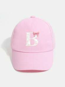 1PC Personalized Letter Baseball Cap For Girls, Cute Bow Knot Pink Mesh Sun Hat, Breathable Summer Beach Play Hat For Toddler Kids Ages 1-7 Years - Pink - View 62