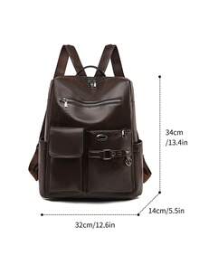 LECEY 1pc Fashionable Minimalist Patchwork Design Large Capacity Women Backpack, Suitable For Outdoor Travel And Daily Use, Back To School - Coffee - View 8