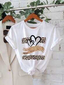 Camiseta Oversize Blanca con Estampado de Leopardo y Corazones para Verano - Blanco - Ver 2