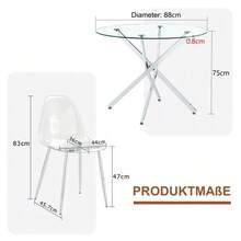 Table And Chair Set. Luxury 88cm Tempered Glass Dining Table + 4 Clear Plastic Dining Chairs. Modern And Minimalist Set Of 1 Table And 4 Chairs, Ideal For Small Dining Rooms. - Silver - View 5