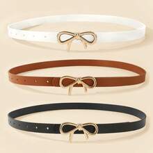 1 pieza Cinturón blanco fino y versátil de cintura mínima, diseño de lazo dulce, cinturón ajustable delgado para mujeres, decoración de vestido, cinturón de cintura de unicolor casual para todas las estaciones - Negro - Ver 2
