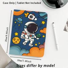 1个宇航员、星星、火箭图案翻盖平板电脑保护套，带笔槽，适用于苹果/荣耀等热门机型，具备自动休眠/唤醒功能，是返校、情人节、节日的理想礼物。 - 彩色 - 查看 2