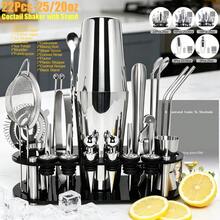 KCJLHGT 2/16/22 Pieza Juego de Coctelera, 750ml(25oz), 750/600ml(25/20oz) Cocteleras Boston, Juego de Herramientas de Bar de Acero Inoxidable con Soporte de Acrílico Negro para Mezclar Cócteles, Hogar, Bar, Fiesta - Plateado - Ver 13