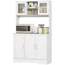 Kitchen Furniture, Scandinavian Design, 4 Cabinets, Adjustable Shelves, Glass Doors, Open Surface, Chipboard, MDF, White. - White - View 1