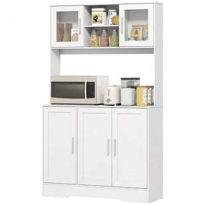 Köksmöbler, skandinavisk design, 4 skåp, justerbara hyllplan, vitrindörrar, öppen yta, spånskiva, MDF, vit.