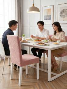 1 pieza Funda elástica para silla de unicolor de jacquard, apta para sala de estar, comedor, uso doméstico, todas las estaciones - Rosa - Ver 8