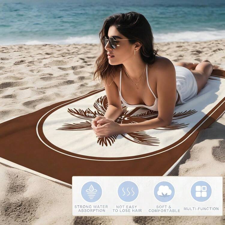 1 chiếc khăn tắm biển sợi siêu mềm in hình cây cọ tối giản, nhiều kích cỡ, chăn biển nhẹ, thích hợp cho bơi lội, cắm trại, thể thao, bãi biển hoặc phòng tập thể dục, phụ kiện bãi biển | Khăn tắm biển hiện đại | Thảm biển bền, khăn tắm biển - Nâu Caramel - Xem 5